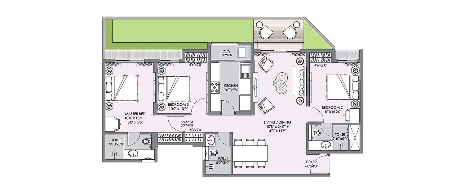 Floor plan for 3 BHK