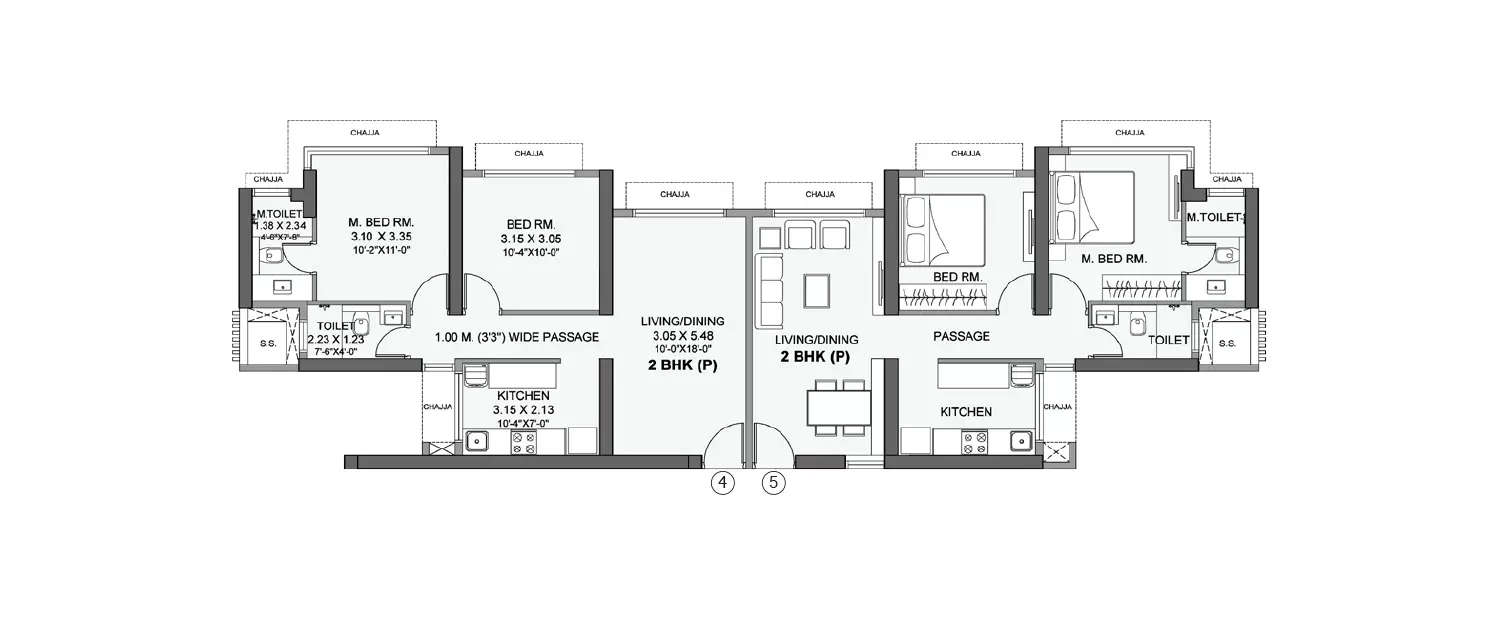 Floor plan for 2 BHK