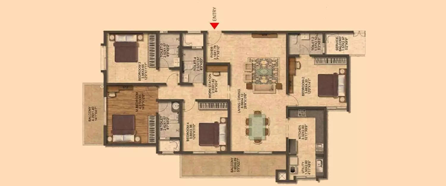 Floor plan for 4 BHK