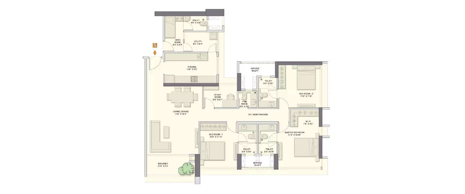 Floor plan for 3.5 BHK
