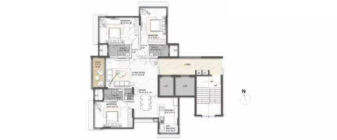 Arkade Aura Santacruz - Floor plan 3 BHK 1347 Sq.ft