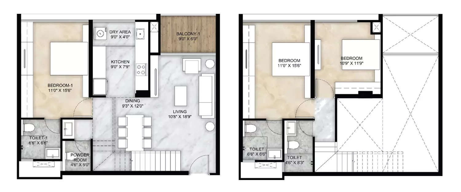 Floor plan for 3 BHK