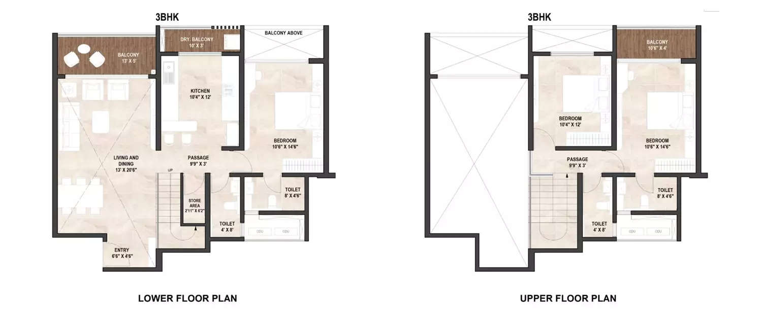 Floor plan for 3 BHK