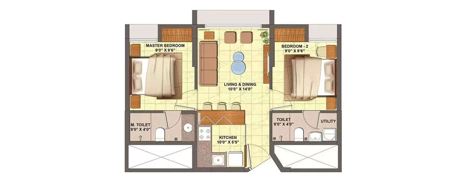 Floor plan for 2 BHK