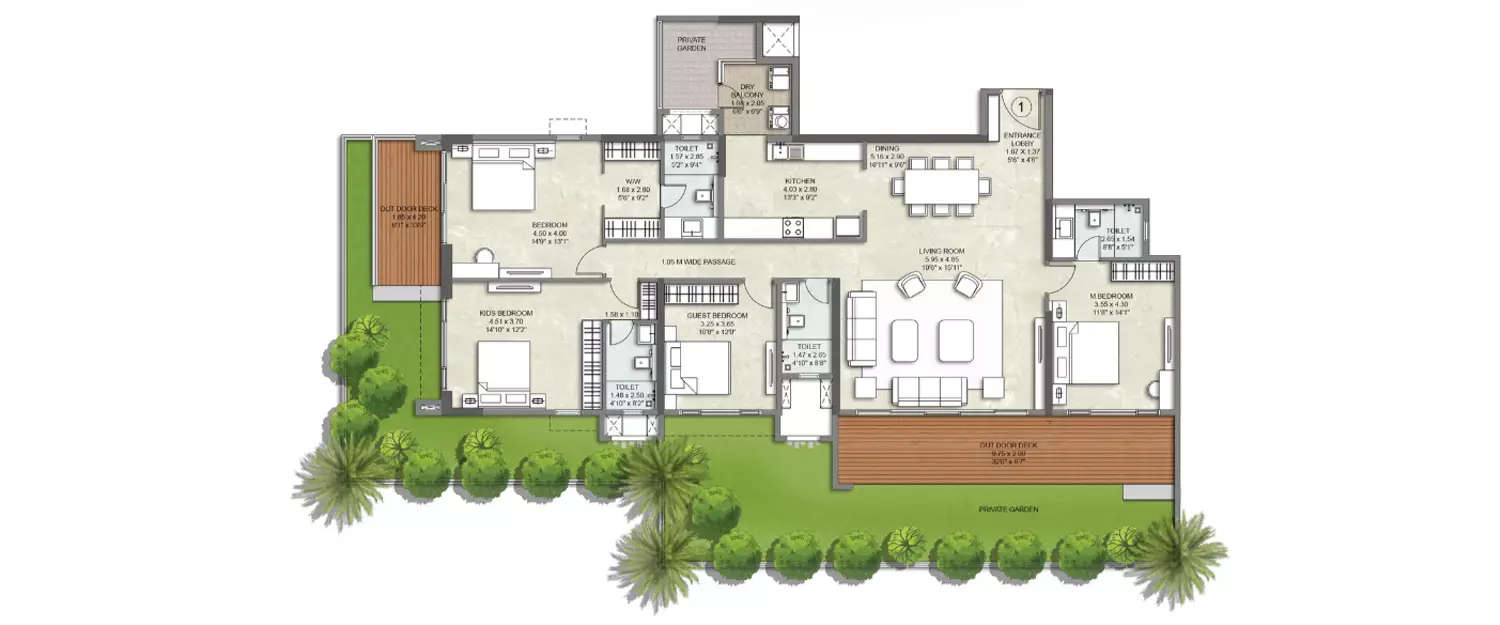 Floor plan for 4 BHK