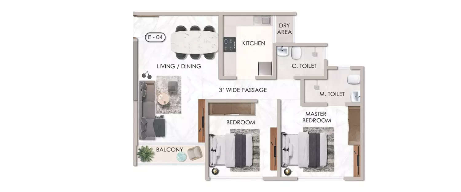 Floor plan for 2 BHK