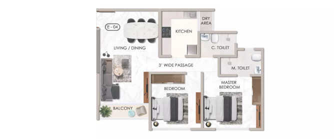Sheth Chunabhatti Sion - Floor plan 2 BHK 706 Sq.ft