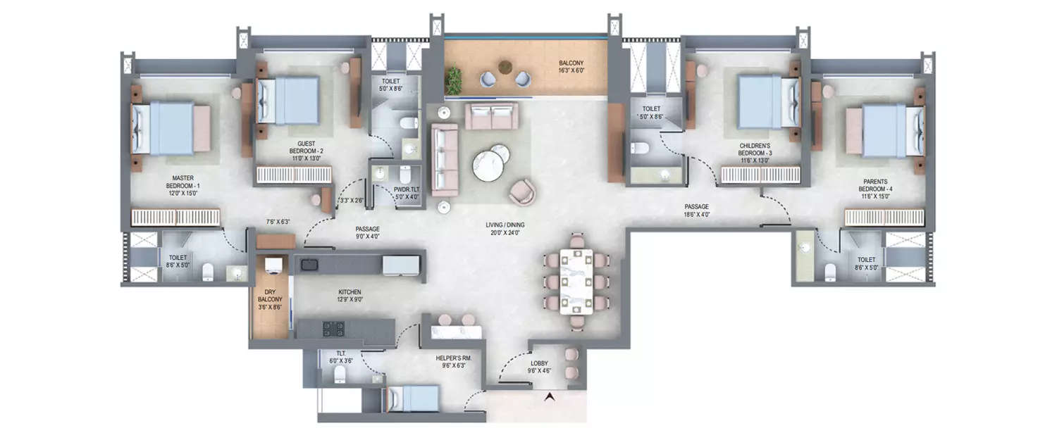 Floor plan for 4 BHK
