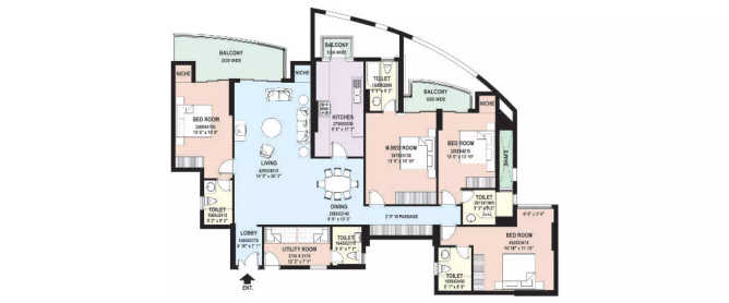 DLF The Belaire Sector 54 Gurgaon - Floor plan 4 BHK 2858 Sq.ft