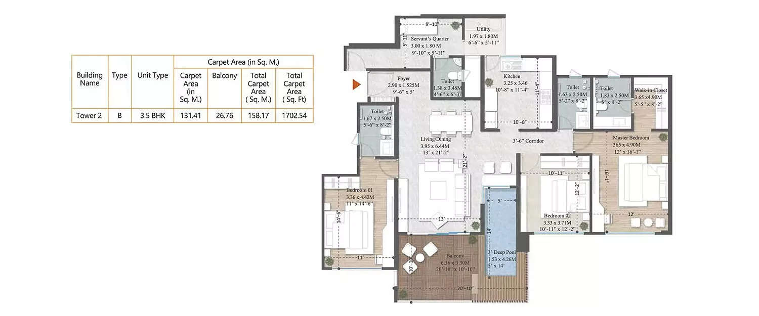 Floor plan for 3.5 BHK