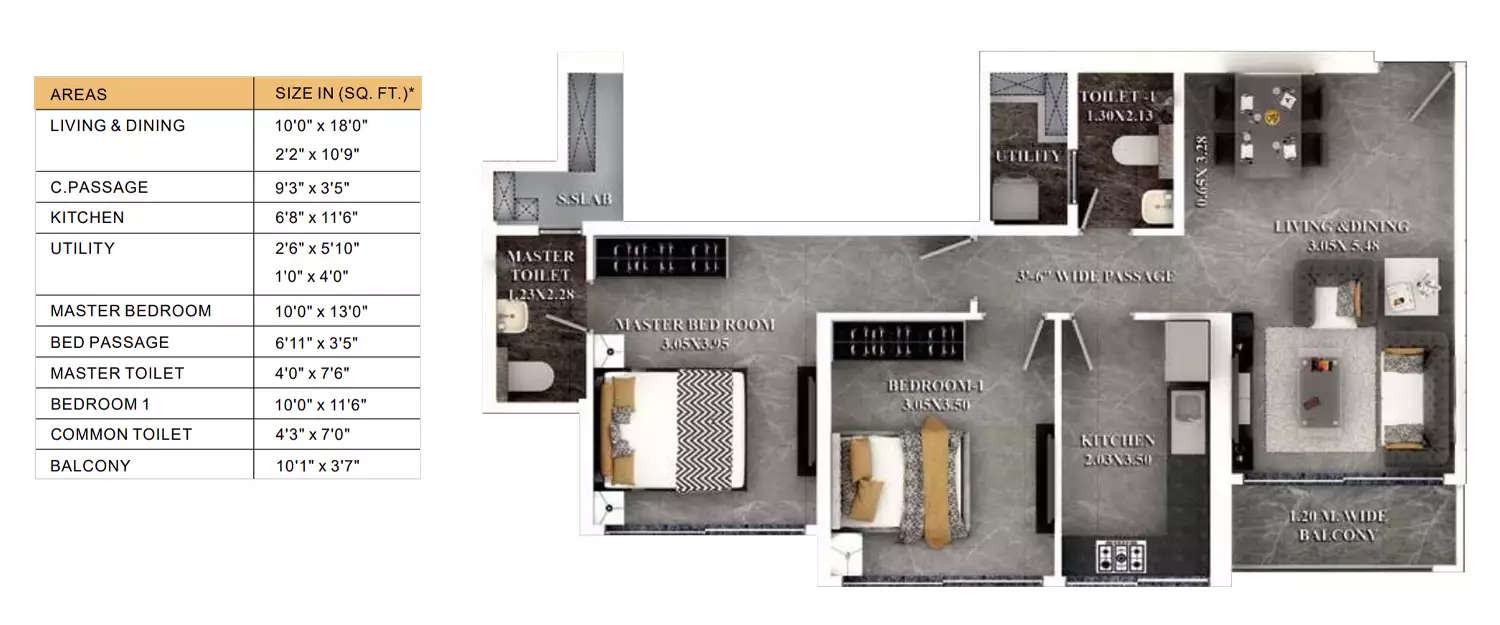 Floor plan for 2 BHK