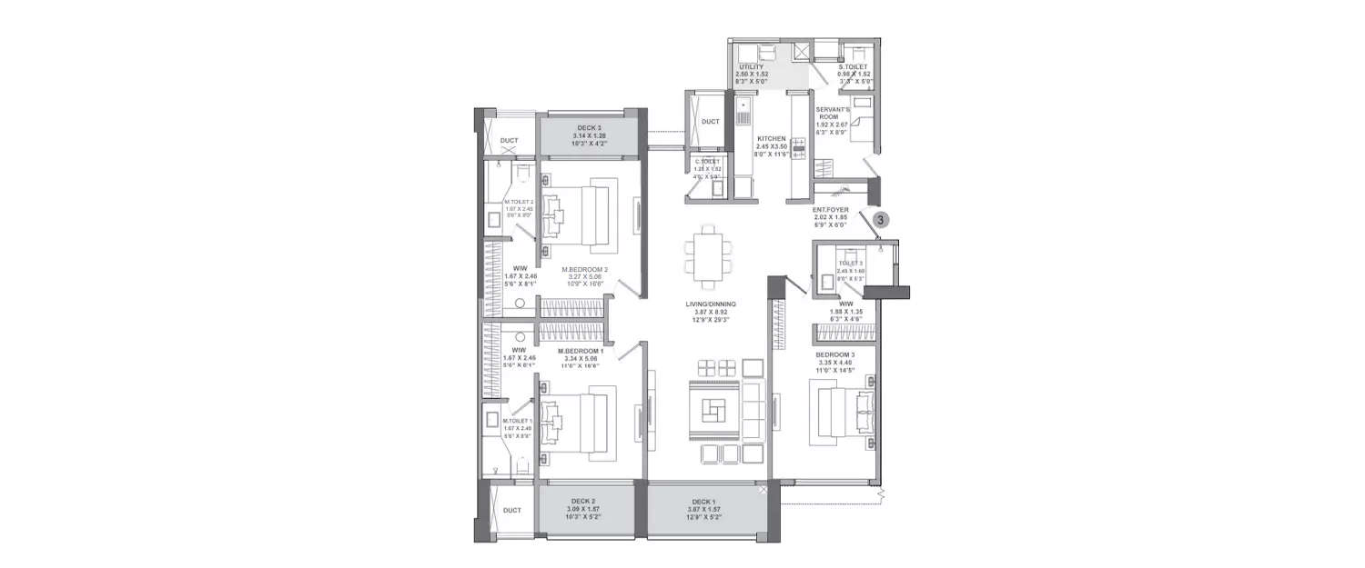 Floor plan for 3 BHK