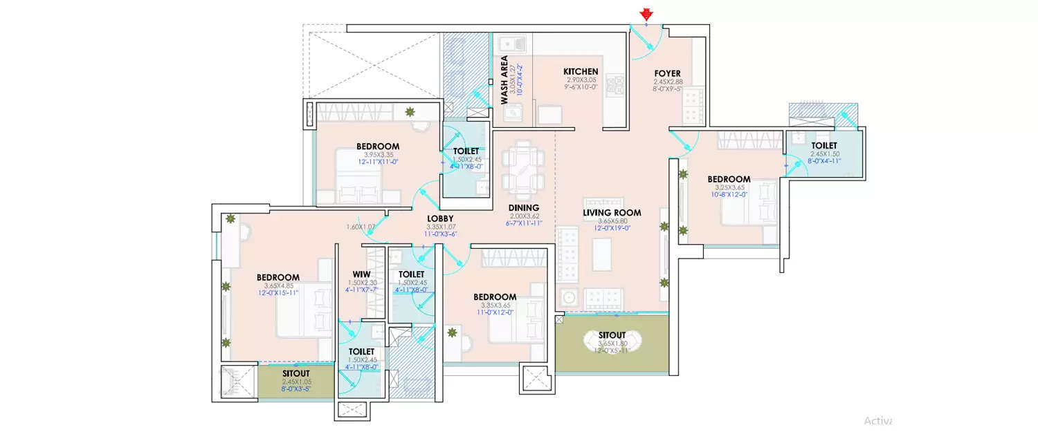 Floor plan for 4 BHK
