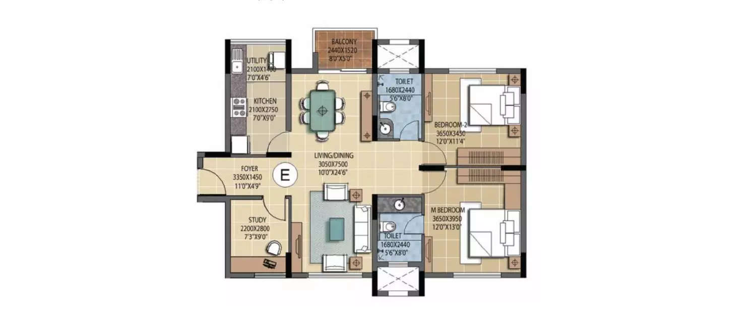 Floor plan for 2.5 BHK