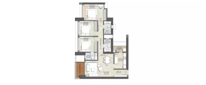 Kalpataru Starlight Kolshet Road - Floor plan 3 BHK 957 Sq.ft