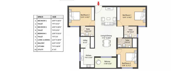 Alliance Orchids Springs Korattur - Floor plan 3 BHK 1541 Sq.ft