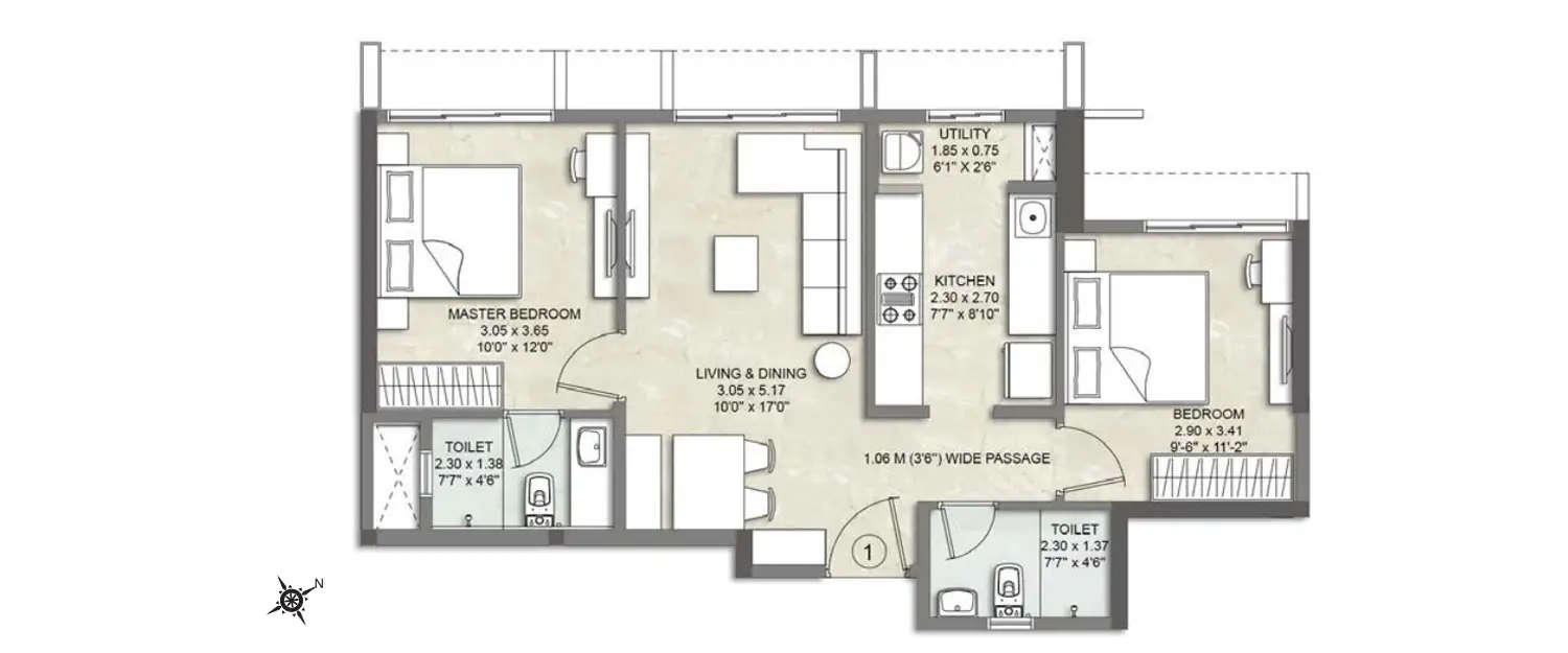 Floor plan for 2 BHK