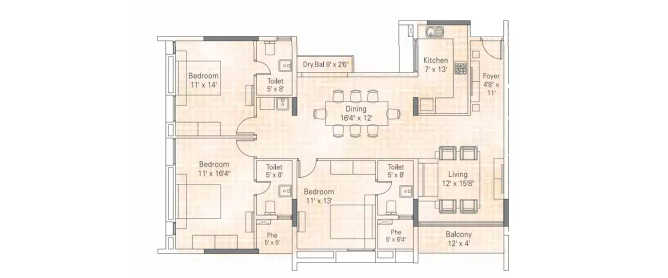 Appaswamy Platina Porur - Floor plan 3 BHK 1794 Sq.ft