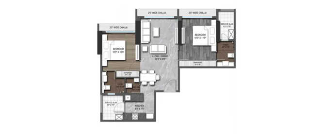 Roswalt Zaiden Oshiwara - Floor plan 2 BHK 605 Sq.ft