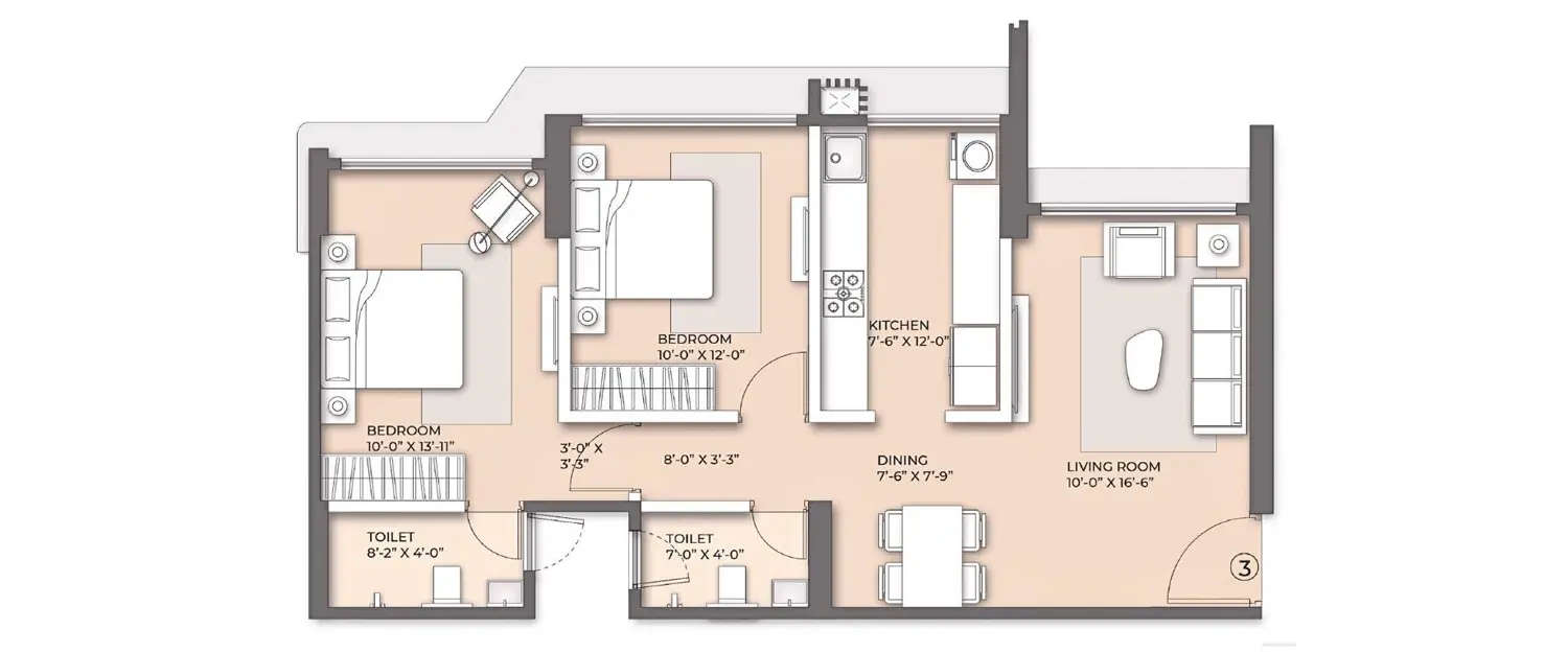 Floor plan for 2 BHK