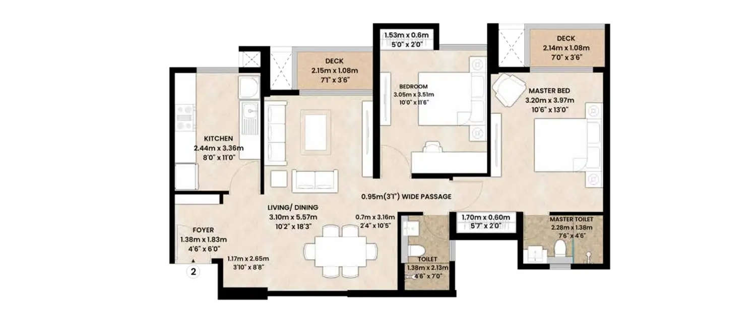 Floor plan for 2 BHK