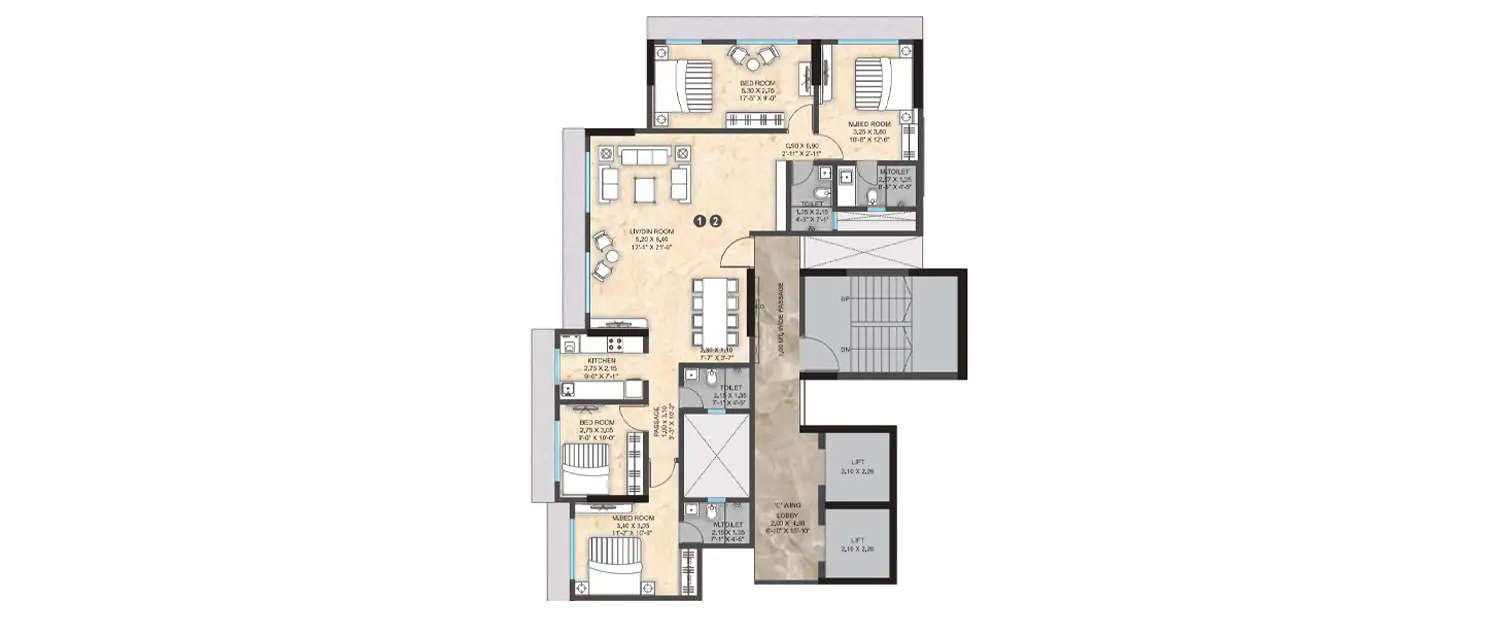 Floor plan for 4 BHK