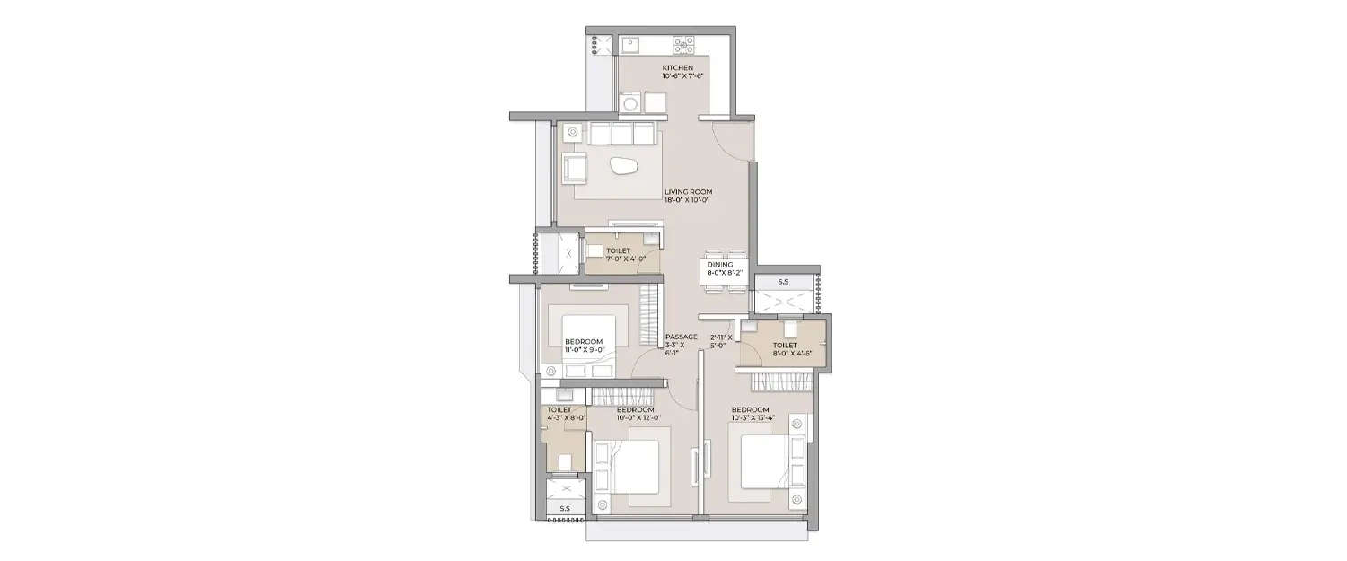 Floor plan for 2 BHK