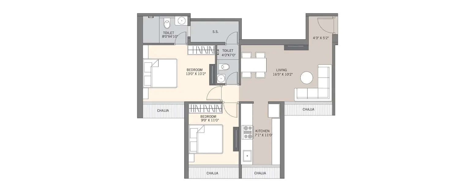 Floor plan for 2 BHK