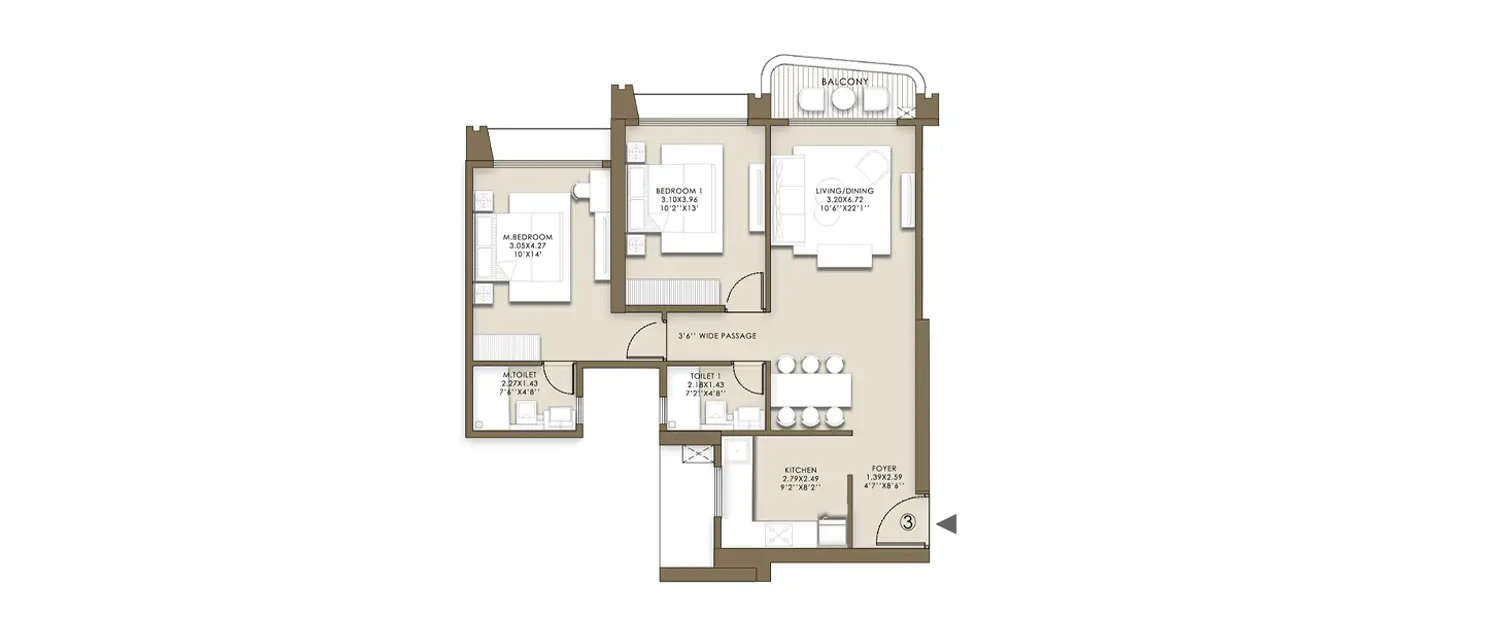 Floor plan for 2 BHK