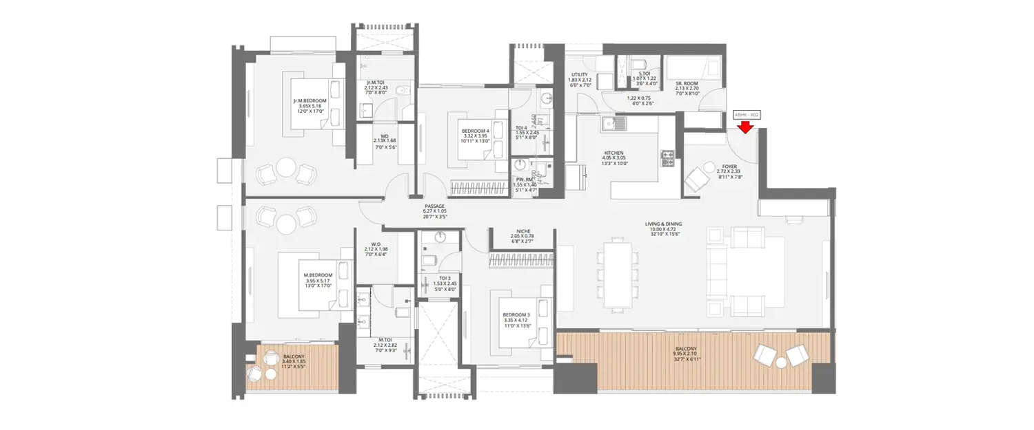 Floor plan for 4 BHK