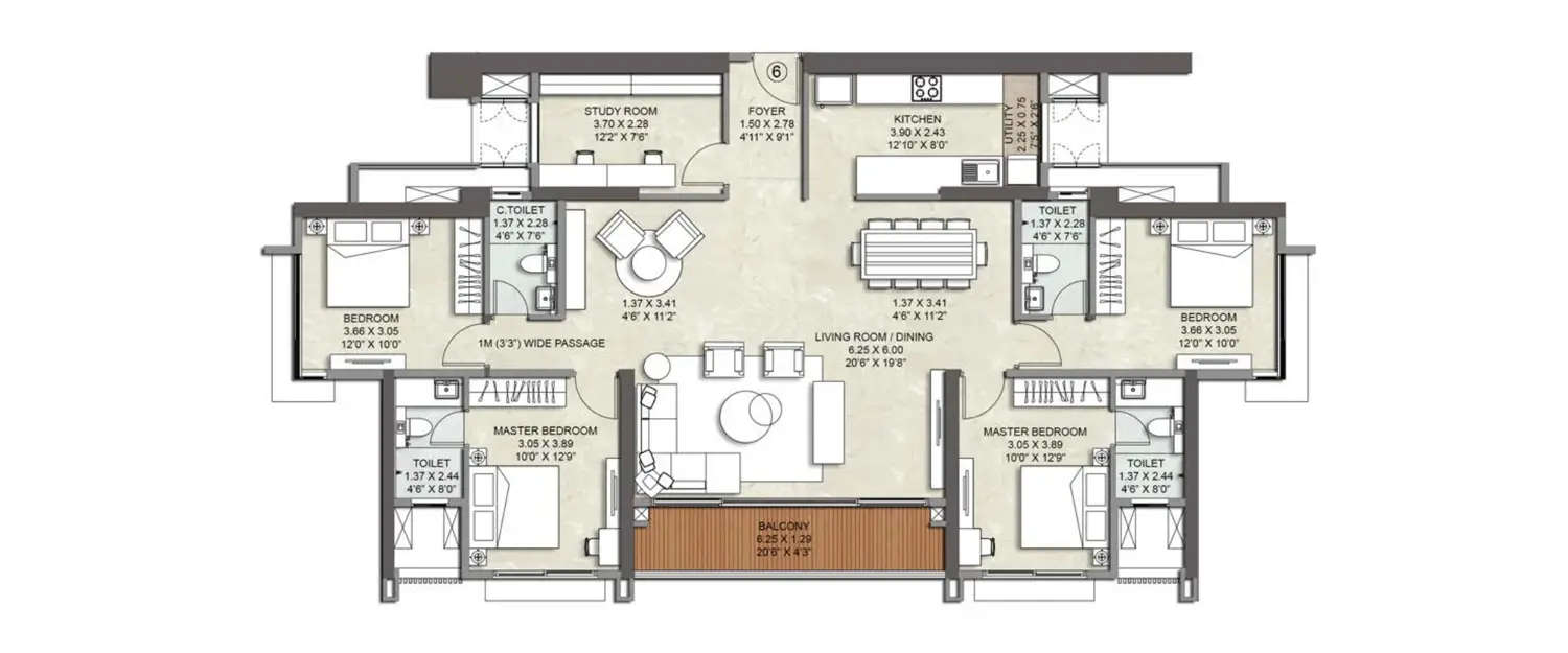 Floor plan for 4 BHK