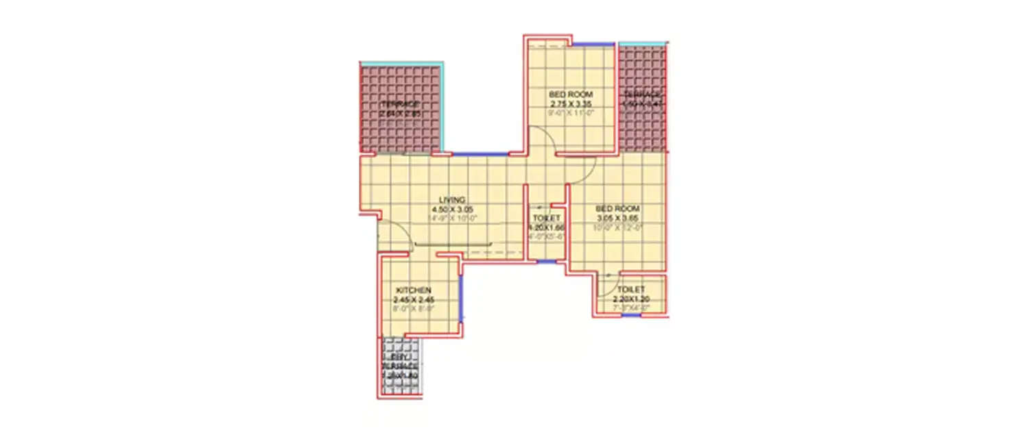 Floor plan for 2 BHK