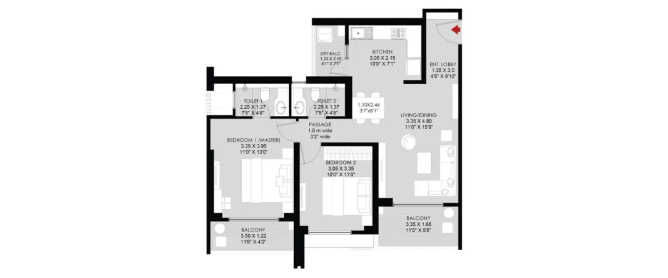 Godrej Park World Hinjewadi - Floor plan 2 BHK 888 Sq.ft