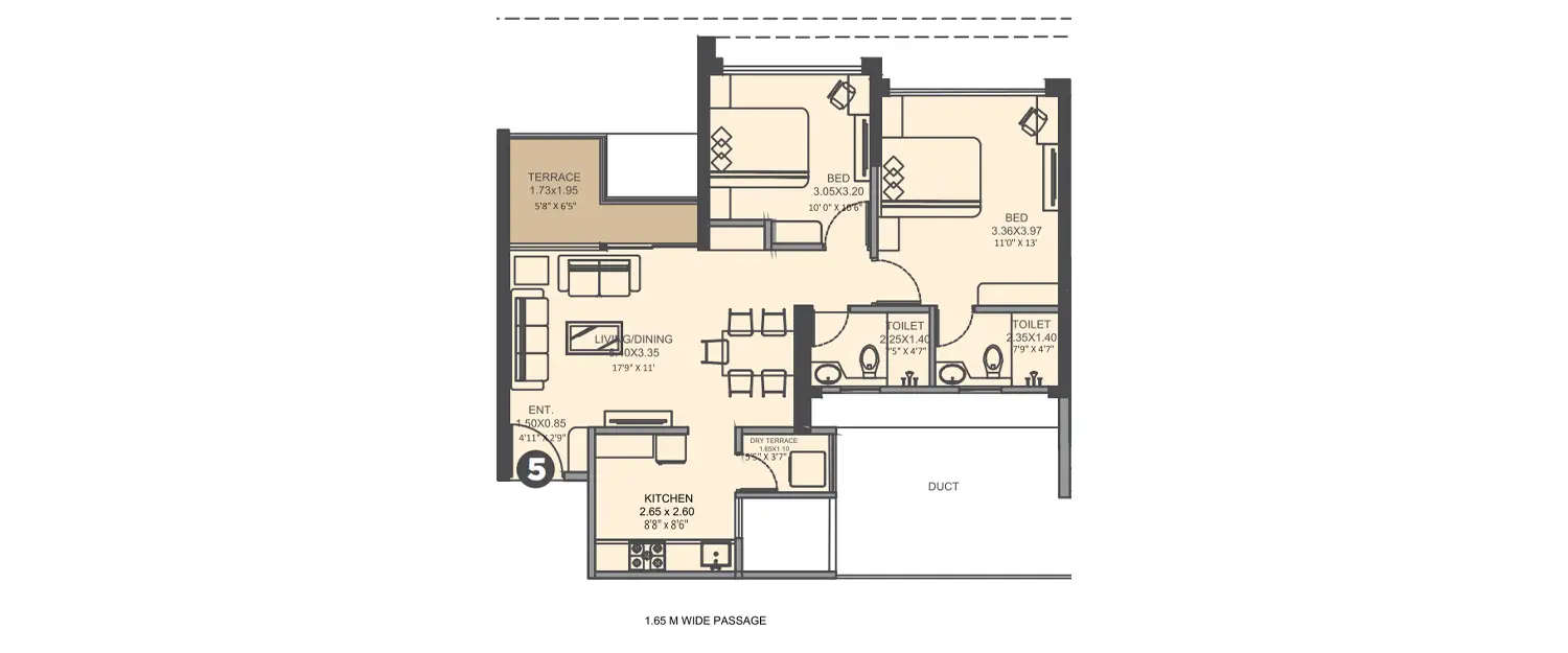 Floor plan for 2 BHK