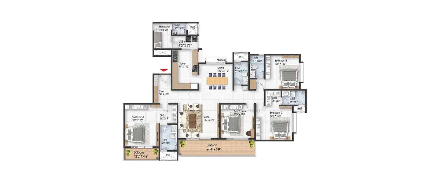 Floor plan for 4 BHK