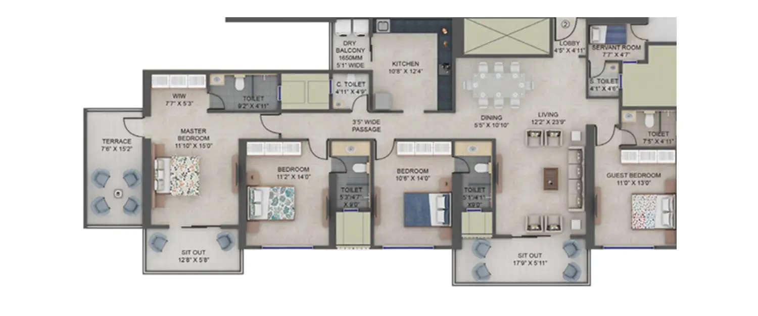 Floor plan for 4 BHK