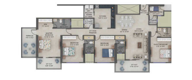 Supreme Estia Baner - Floor plan 4 BHK 1860 Sq.ft