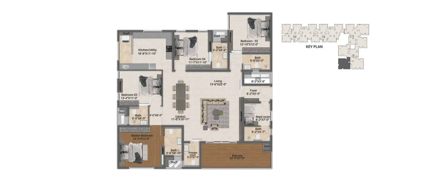 Floor plan for 4 BHK