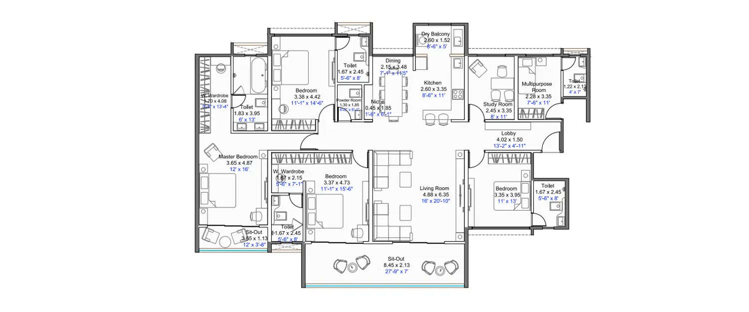 Floor plan for 4.5 BHK