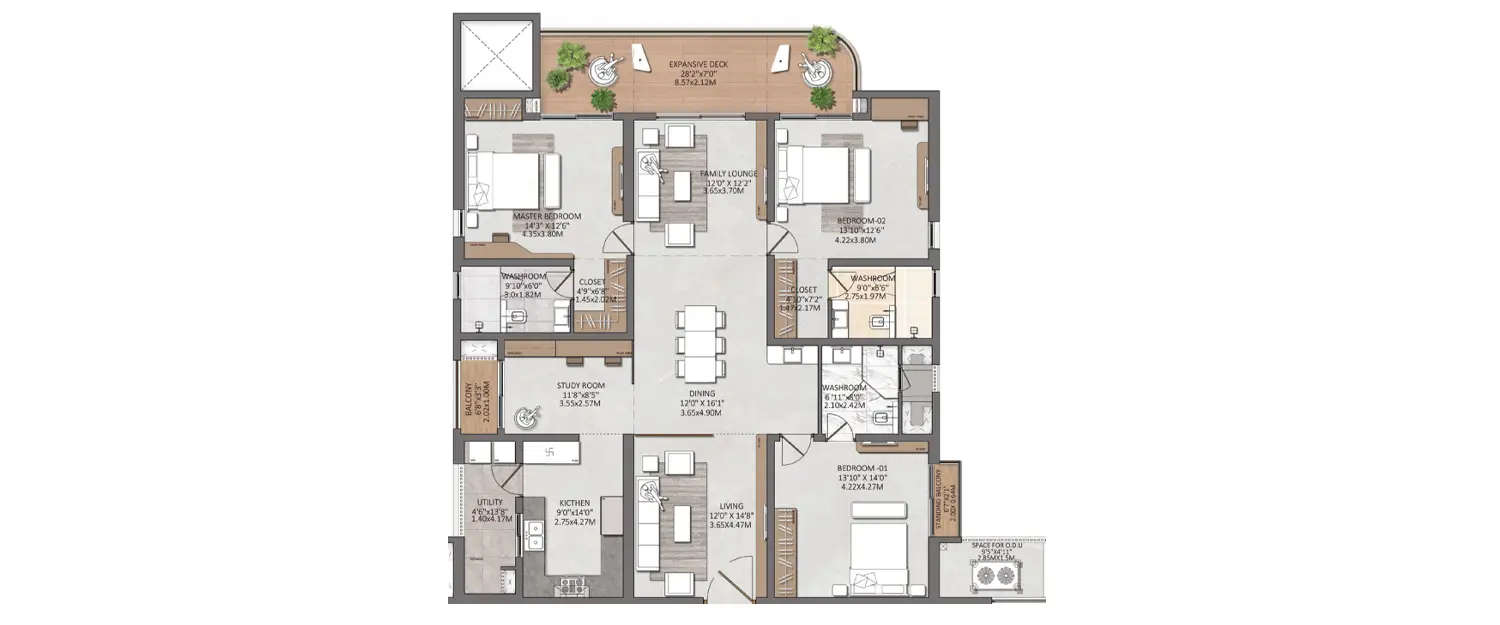 Floor plan for 3 BHK