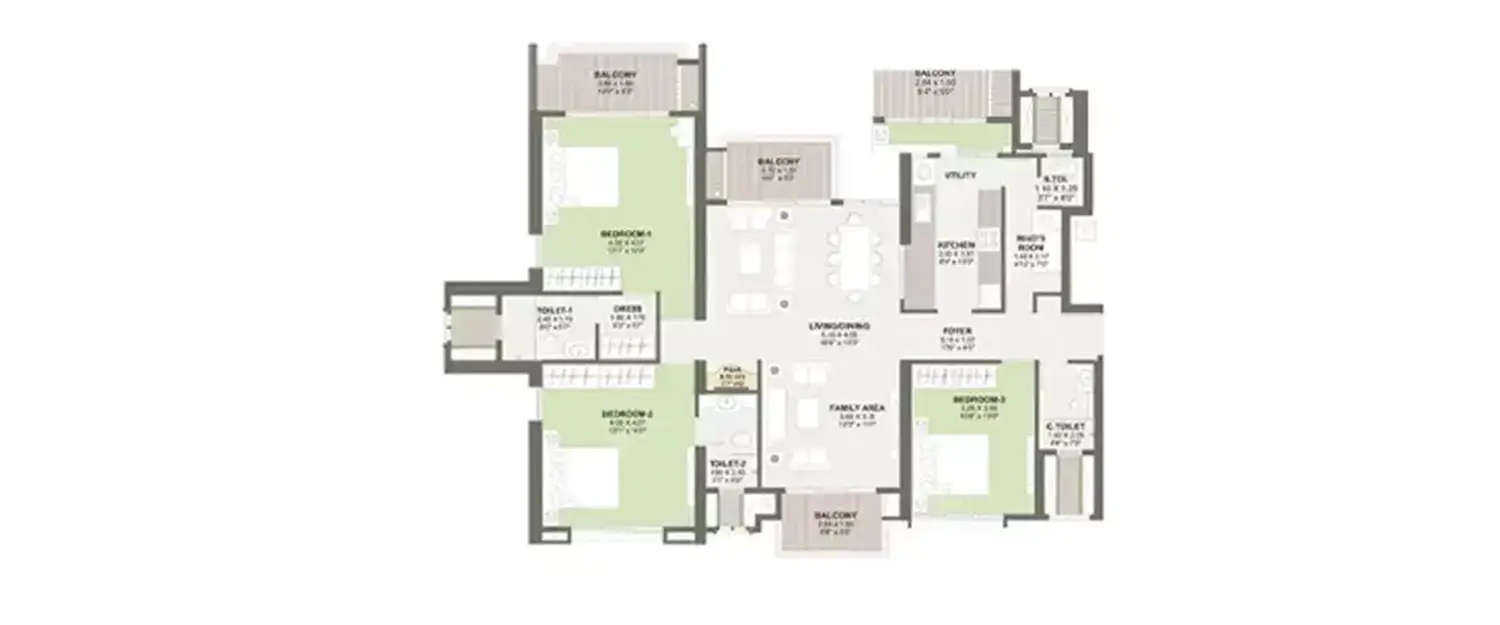Floor plan for 3 BHK