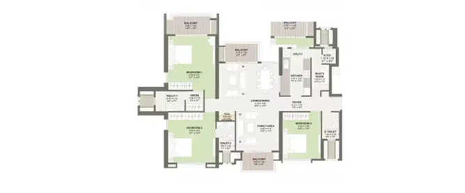 K Raheja Reserve Mohammed Wadi - Floor plan 3 BHK 1378 Sq.ft