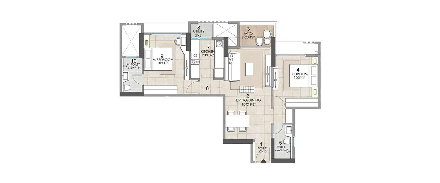 Floor plan for 2 BHK