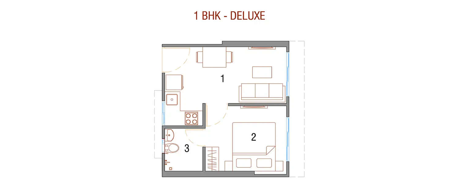 Floor plan for 1 BHK