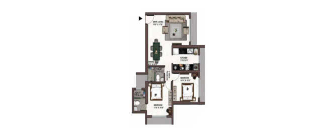 Kolte Patil Vaayu Dahisar - Floor plan 2 BHK 679 Sq.ft