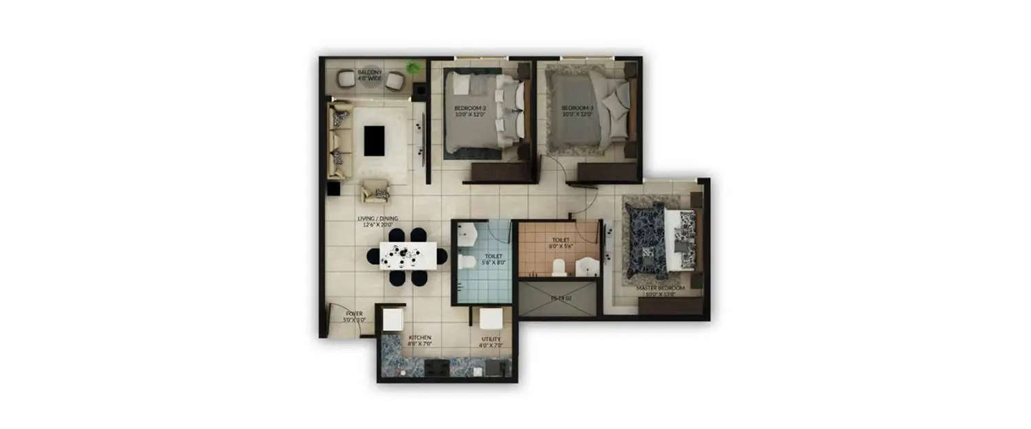 Floor plan for 3 BHK