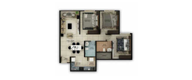 Salarpuria Sattva Misty Charm Mallasandra - Floor plan 3 BHK 883 Sq.ft