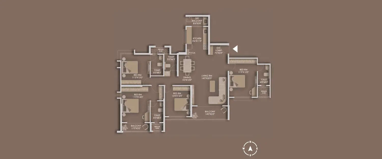 Floor plan for 4 BHK