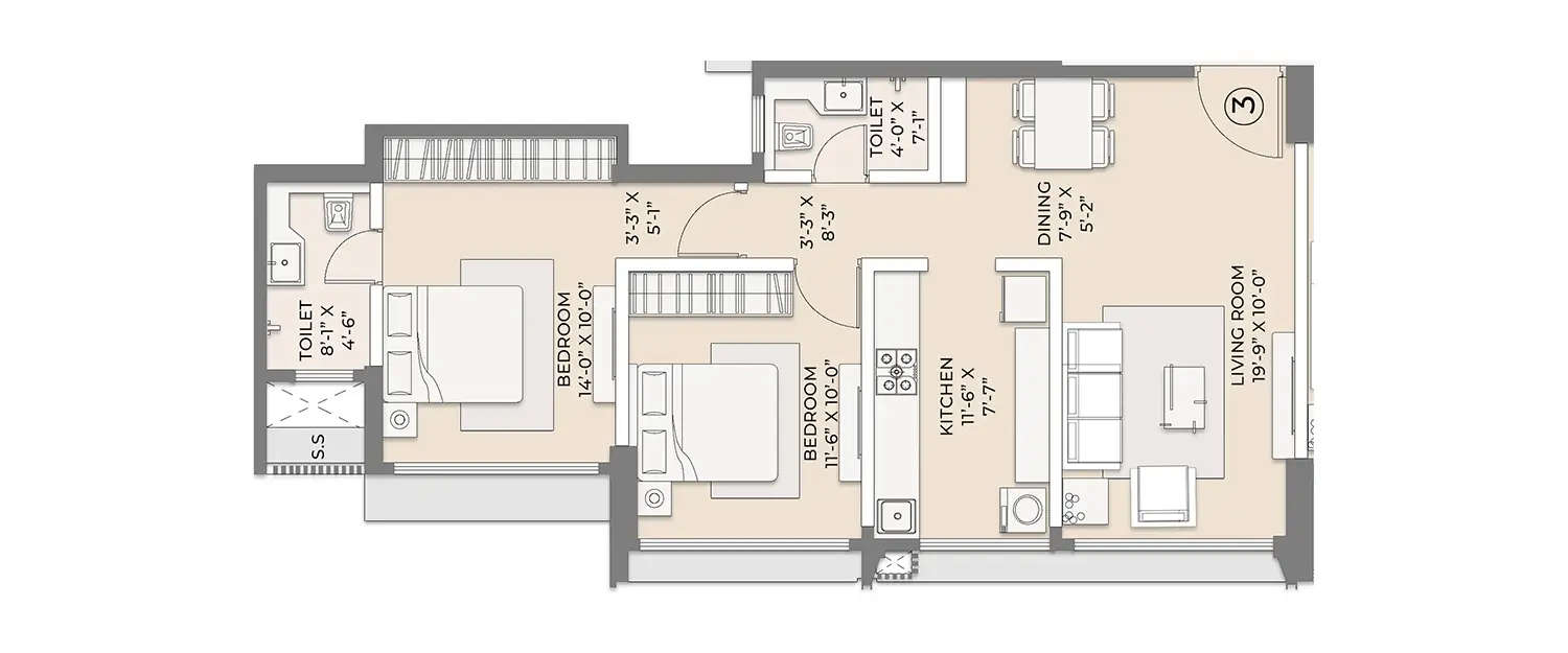 Floor plan for 2 BHK