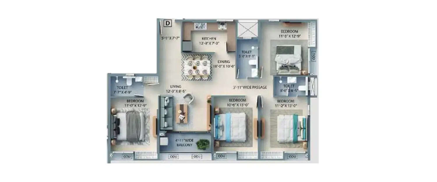 Floor plan for 4 BHK